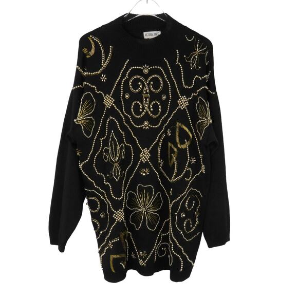 Victoria Jones 1980s Vintage Black & Gold Beaded Embroidered Sweater Large - Picture 6 of 10